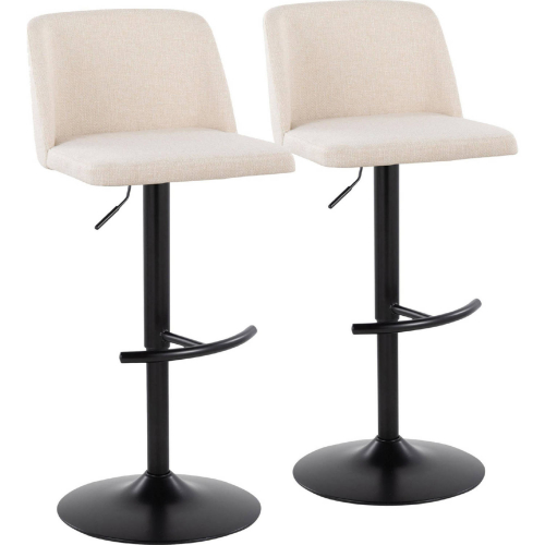 Toriano Adjustable Swivel Bar Stool in Cream Noise Fabric & Black Metal (Set of 2)